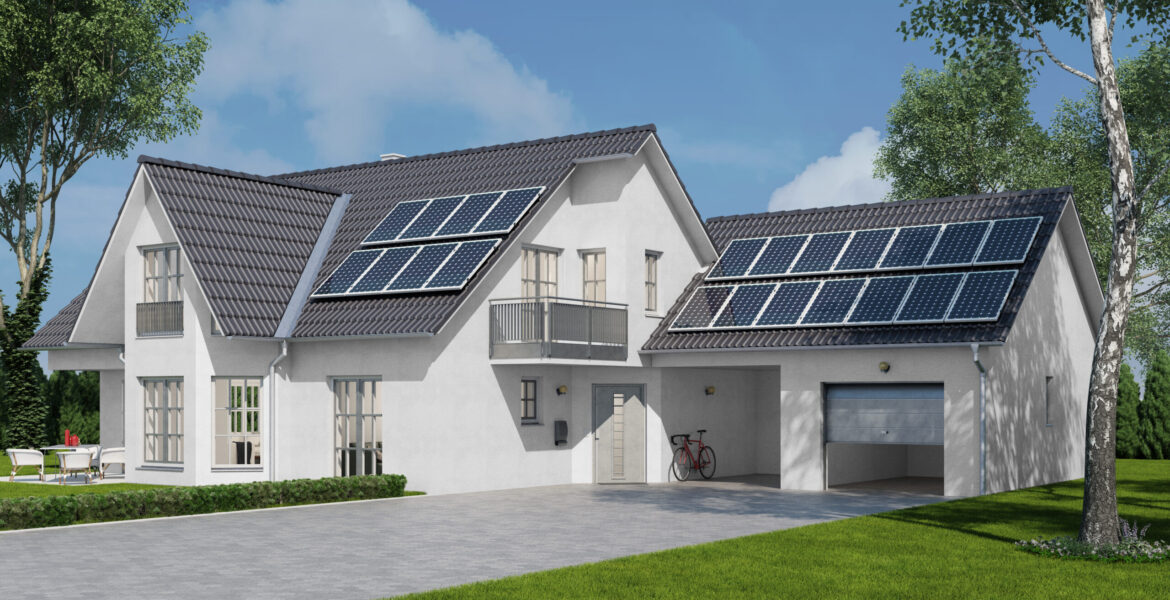 Solar,Energy,System,With,Photovoltaic,Solar,Cell,Panels,On,House